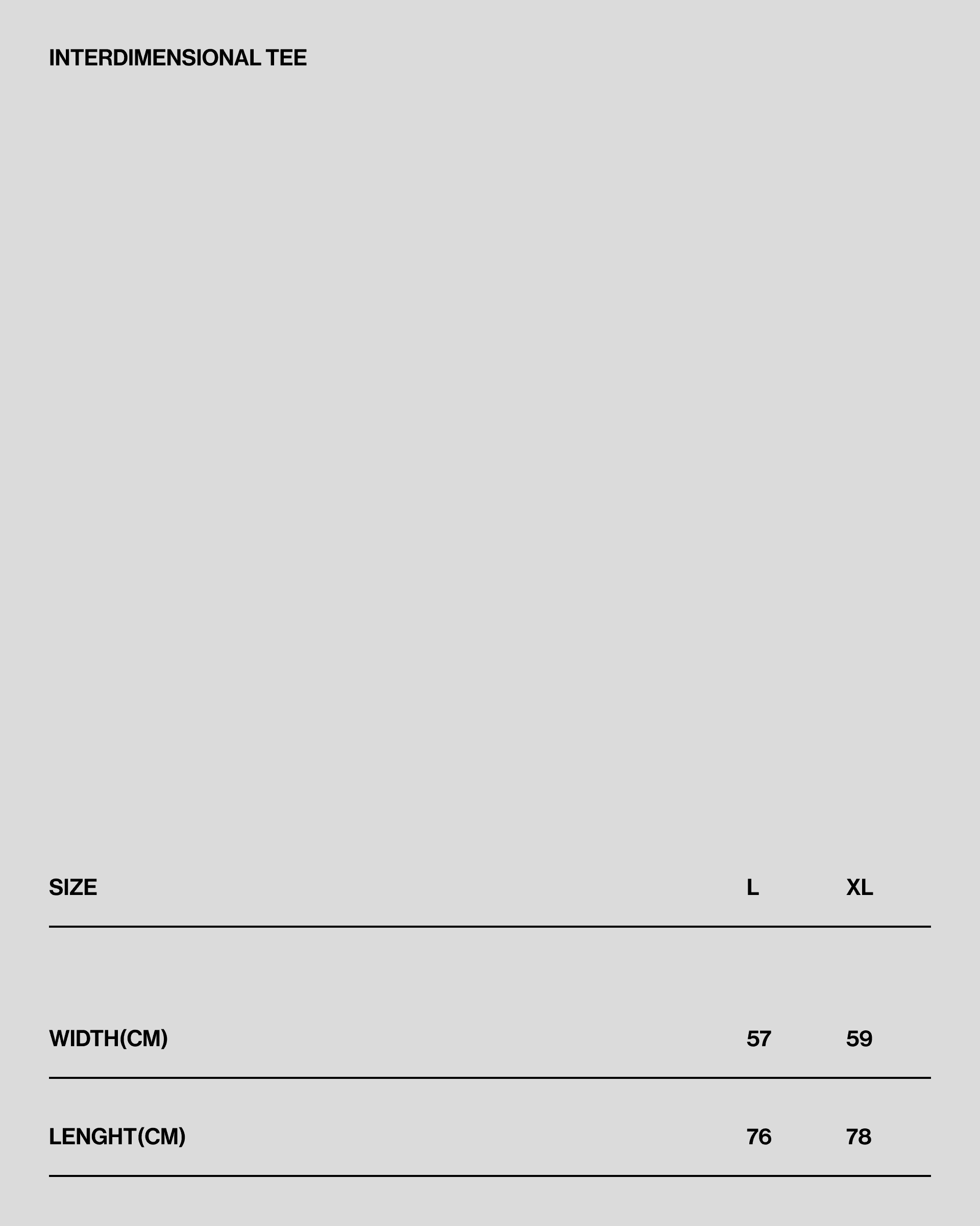 Interdimensional Tee Size Guide
