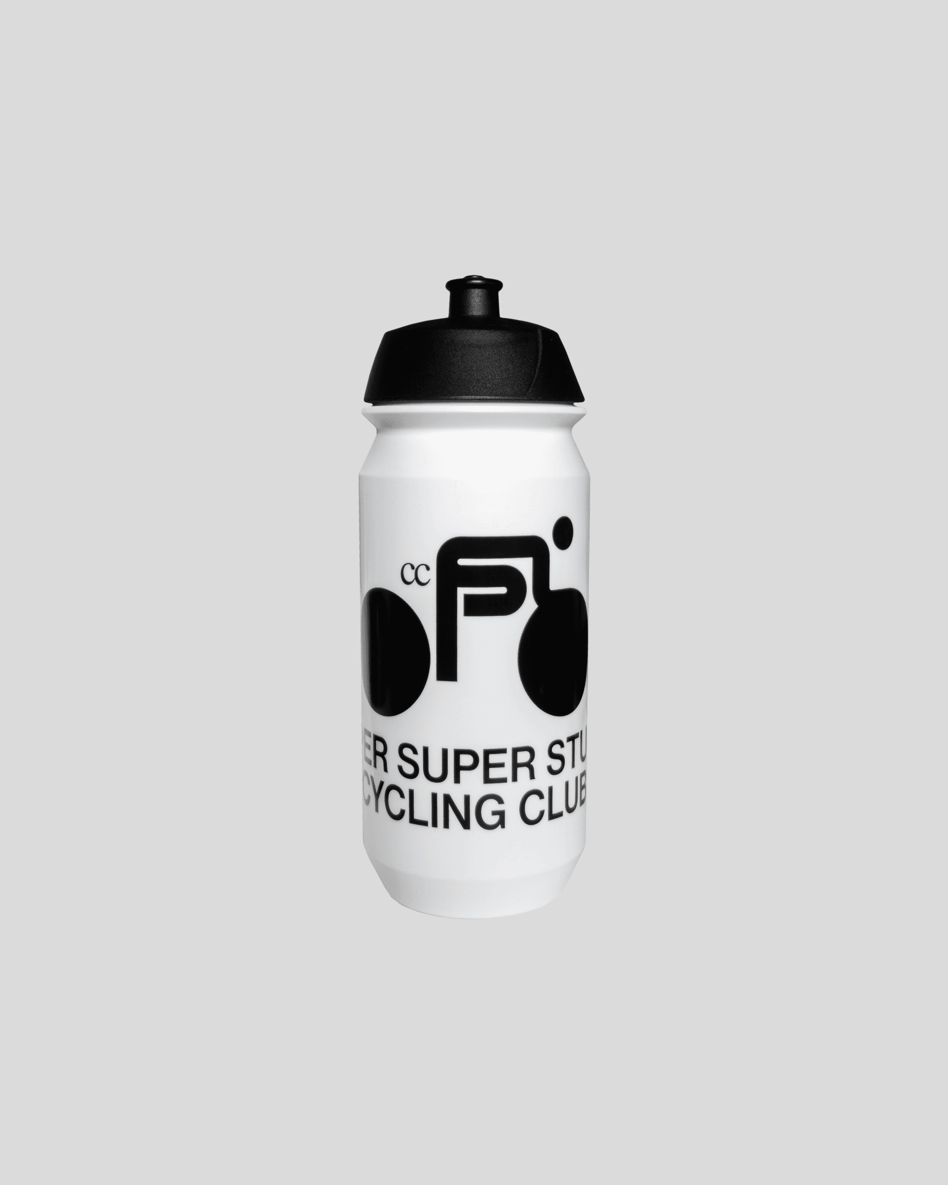 Biało czarny bidon z designem Super Super Studio Cycling Club